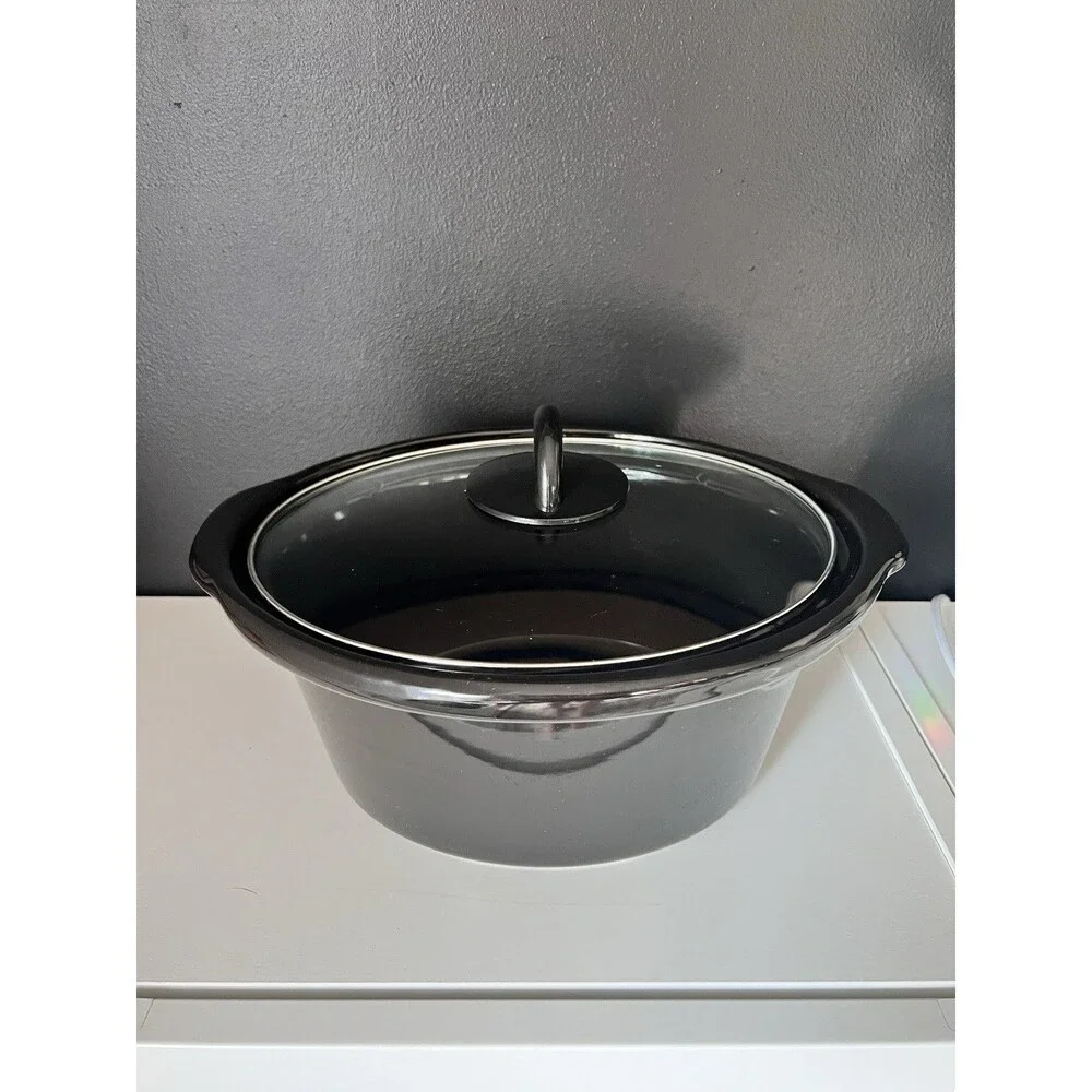 3 Quart Oval Crockpot Replacement Insert Stoneware ONLY Black With Lid